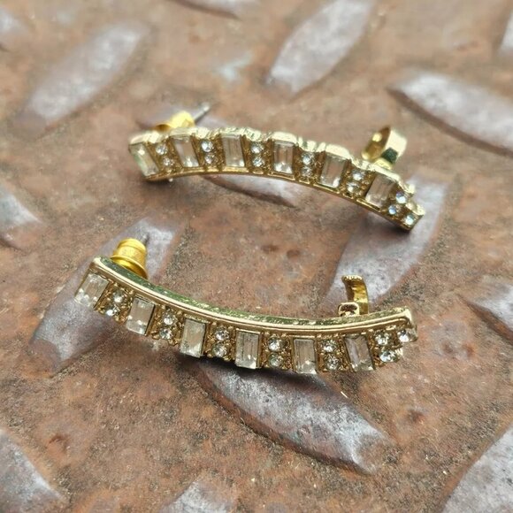 Girly Earrings Gold Tone Crystal accent Fashion Jewelry Climber Earrings New - Picture 9 of 12